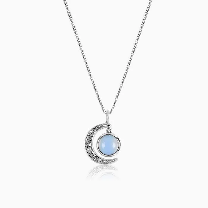 Gentle sweep necklace-Oxidised Silver Moonstone Crescent Pendant with Box Chain