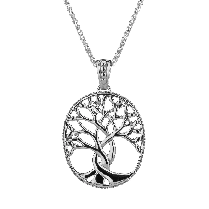 Gleaming larimar necklace-14K White Gold Tree of Life Pendant Large