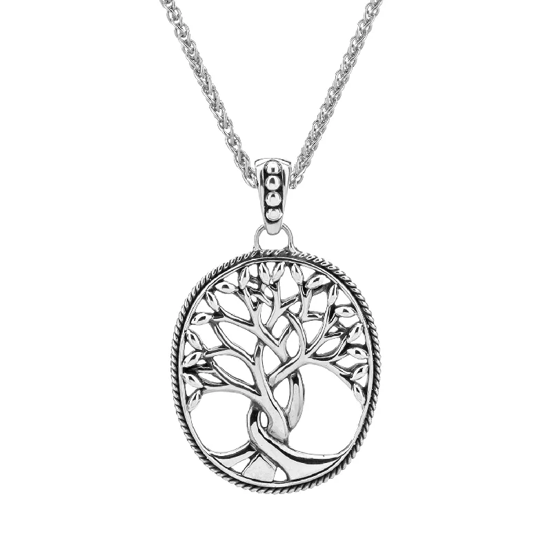 Leaning gem necklace-Silver Tree of Life Pendant Large