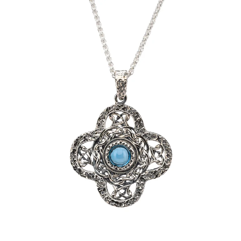 Extended gem necklace-Silver Whirlpool Pendant - London Blue Topaz