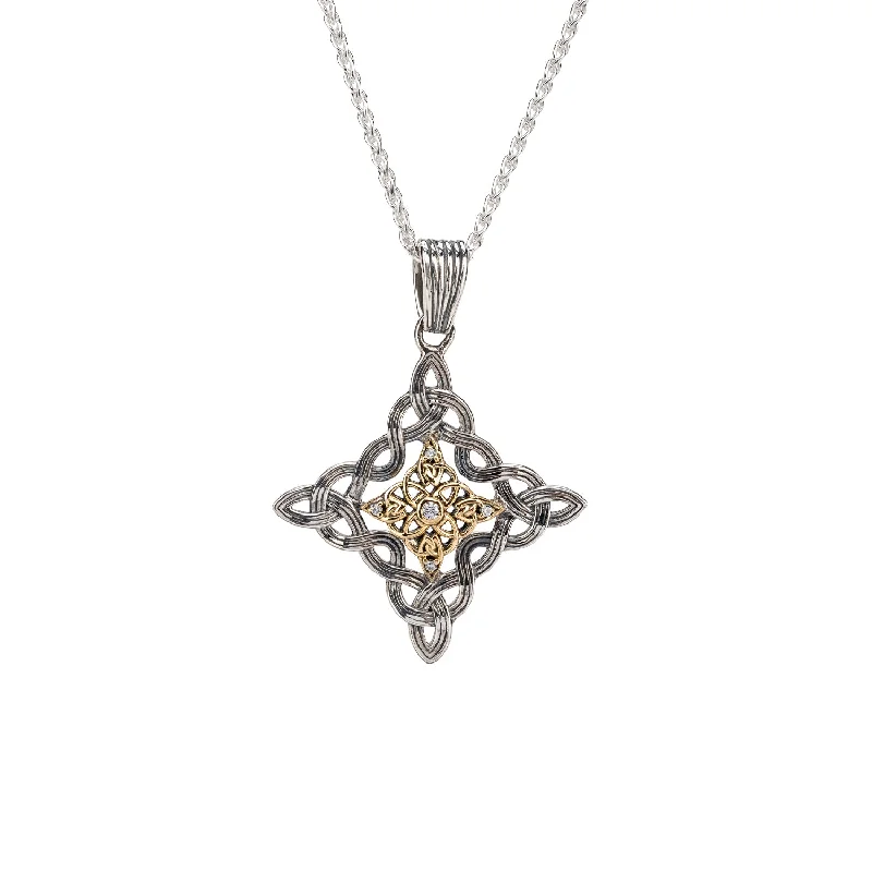 Subtle filigree necklace-Silver and 10k Gold Celestial Pendant - Cubic Zirconia