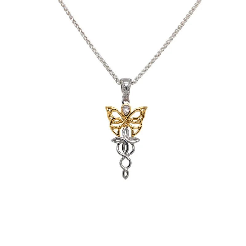 Drifting diamond necklace-Silver and 10k Yellow or Rose Gold Butterfly Petite Pendant -Cubic Zirconia