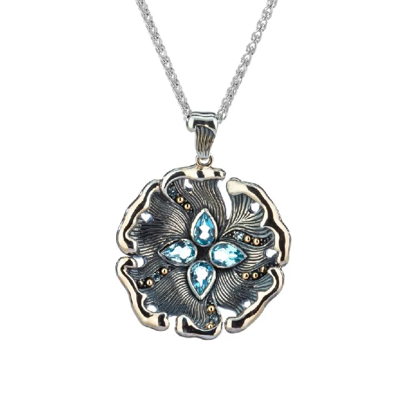 Firm gold necklace-Silver and 10k Gold 'Water' Element Pendant -Blue Topaz