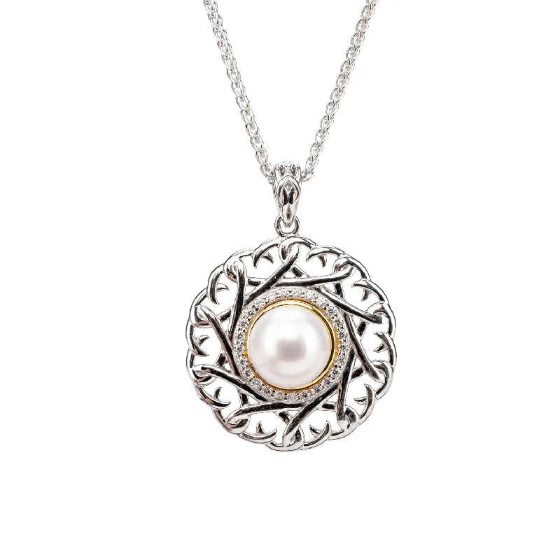 Heaped birthstone necklace-Silver and 10k Gold Aphrodite Pendant - White Fresh Water Pearl