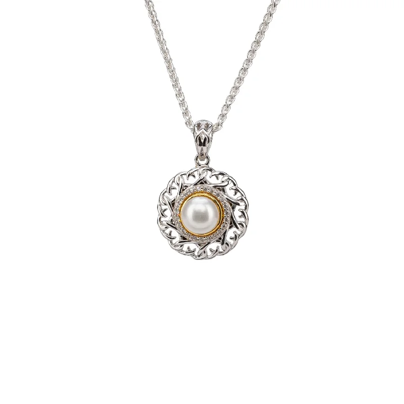 Slim diamond necklace-Silver and 10k Gold Aphrodite Small Pendant - White Fresh Water Pearl