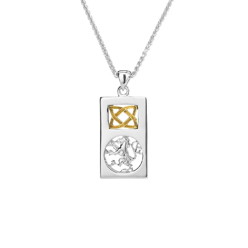 Rich garnet necklace-Silver and 10k Gold Lion Rampant Rectangle Pendant Small