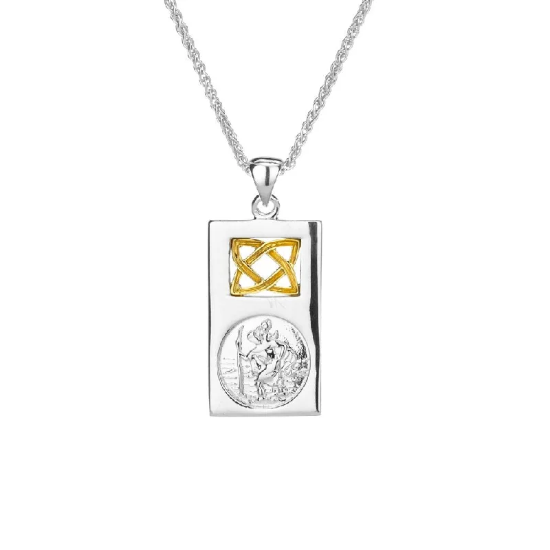 Smooth rim necklace-Silver and 10k Gold St. Christopher Pendant Small