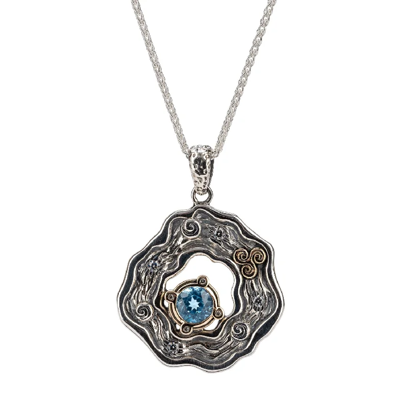 Bold tier necklace-Silver and 10k Gold Rocks 'n Rivers Pendant- Swiss Blue Topaz