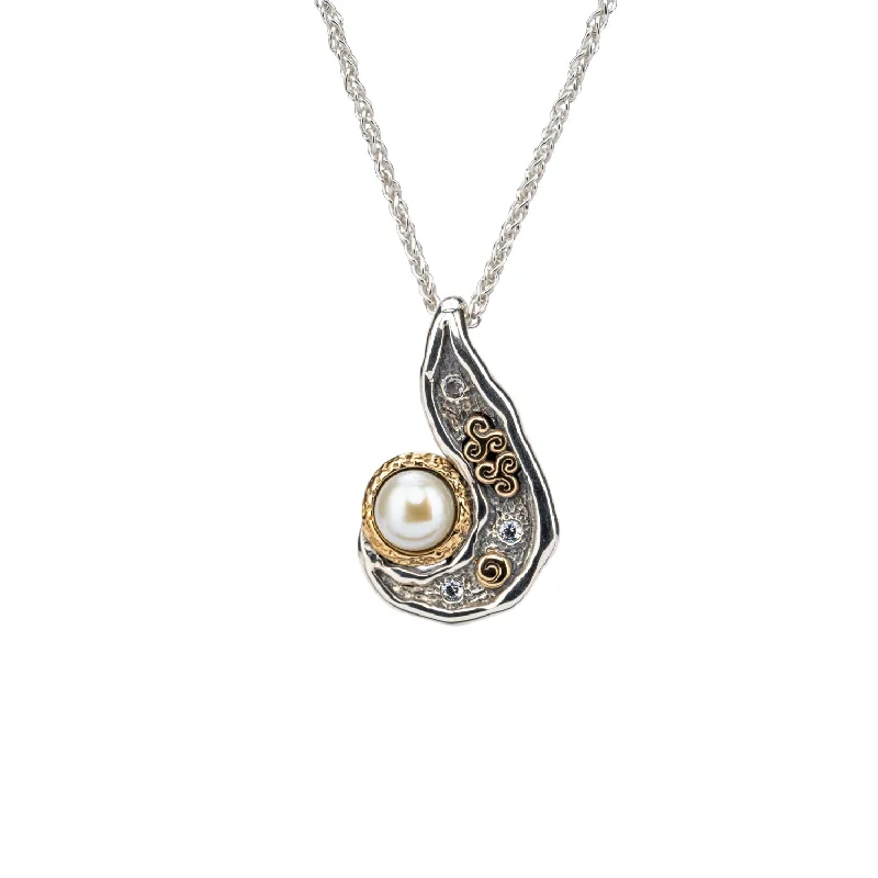 Wide-tier necklace-Silver and 10k Gold Aphrodite Pendant - White Fresh Water Pearl