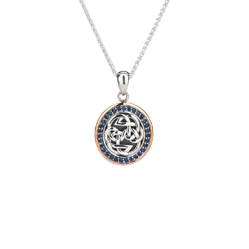 Sparkling crystal necklace-Silver and 10k Rose Gold Lewis Knot Path of Life  Pendant - Blue Sapphire