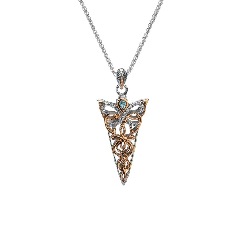 Flare sun necklace-Silver and 10k Rose Gold Reversible Butterfly Pendant -Topaz and Cubic Zirconia