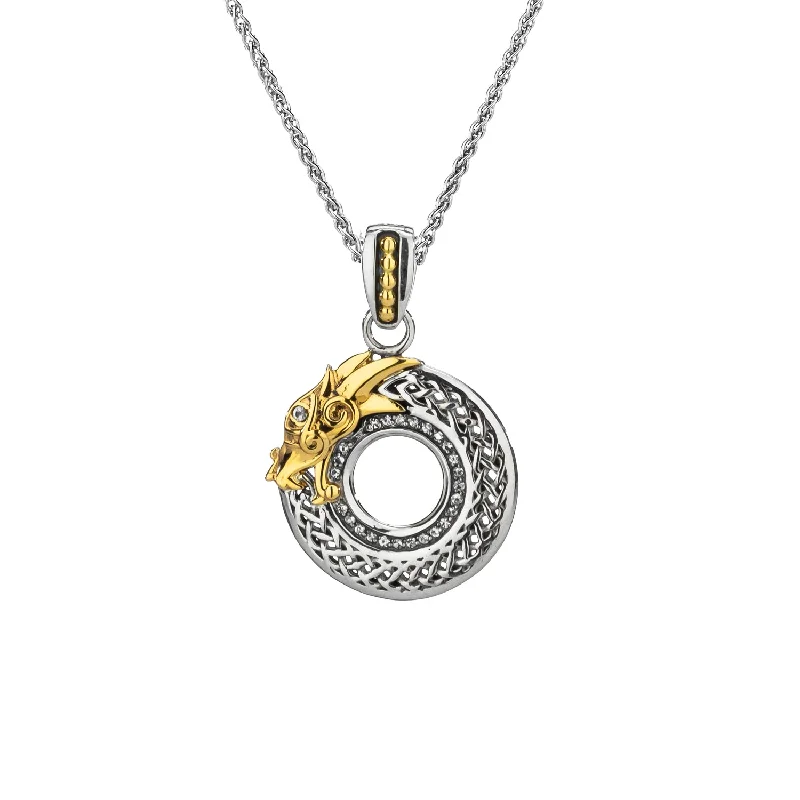 Shiny molybdenum necklace-Silver and 10k Gold Dragon Pendant Small-White Sapphire