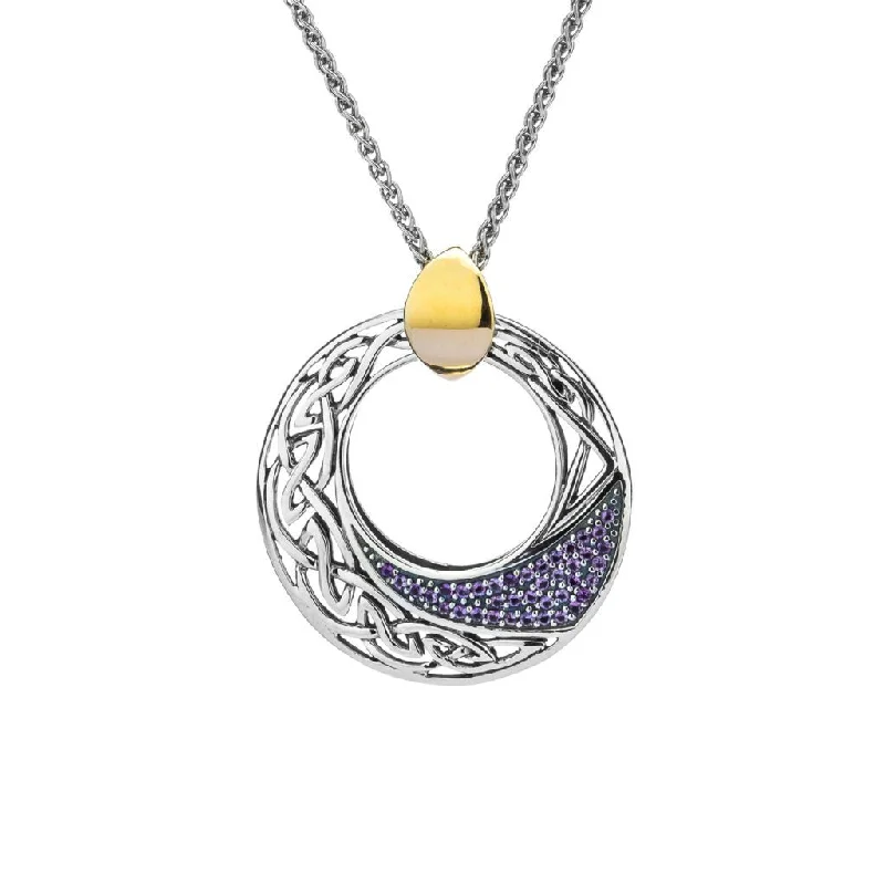 Tall gem necklace-Silver and 10k Gold Comet Pendant with Amethyst or Topaz