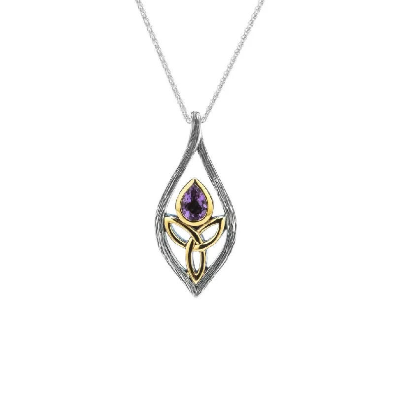 Antique ruby necklace-Silver and 10k Gold Guardian Angel Pendant - Amethyst/Topaz