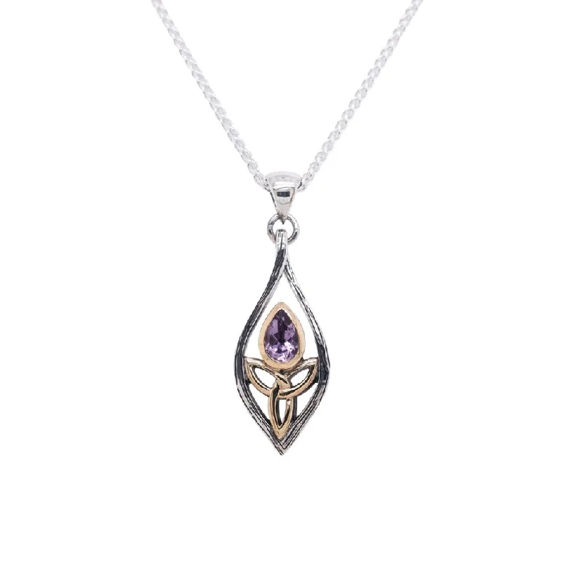 Shiny gold necklace-Silver and 10k Gold Guardian Angel Pendant Small -Amethyst/Topaz