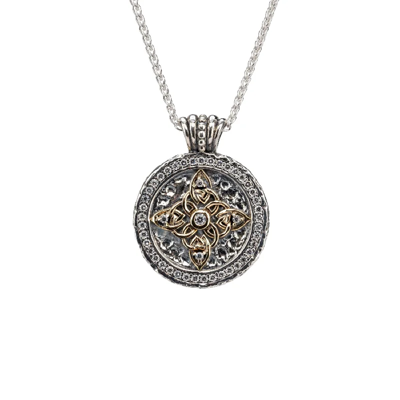 Galactic design necklace-Silver and 10k Gold Celestial Medallion Pendant - Cubic Zirconia