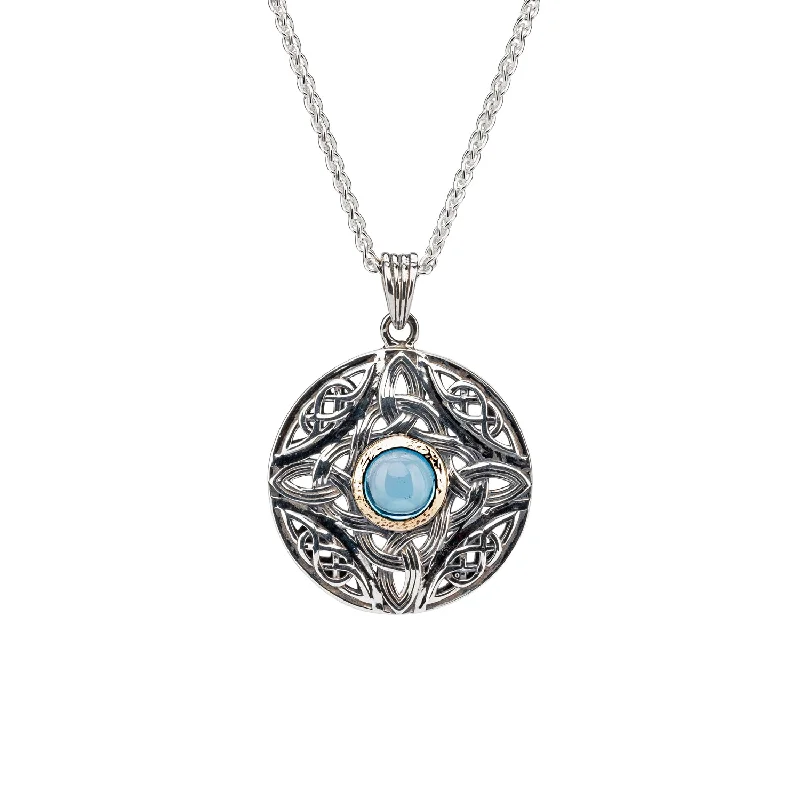 Carved gem necklace-Silver and 10k Gold Round Aphrodite Pendant - Swiss Blue Topaz