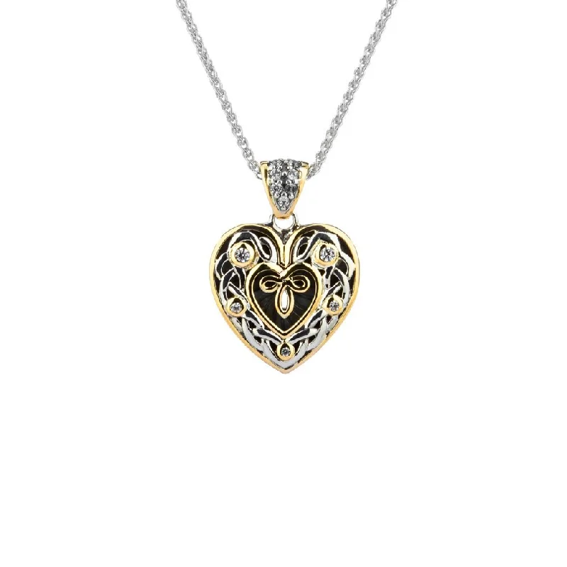 Welded gold necklace-Silver and 10k Yellow or Rose Gold Celtic Heart Pendant - Small