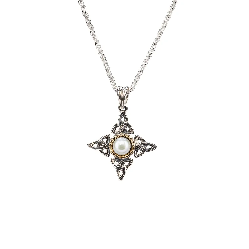 Rich agate necklace-Silver and 10k Gold Aphrodite Small Cross Pendant - White Fresh Water Pearl