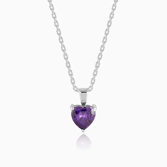 Diffracted crystal necklace-Silver Purple Heart Pendant with Link Chain