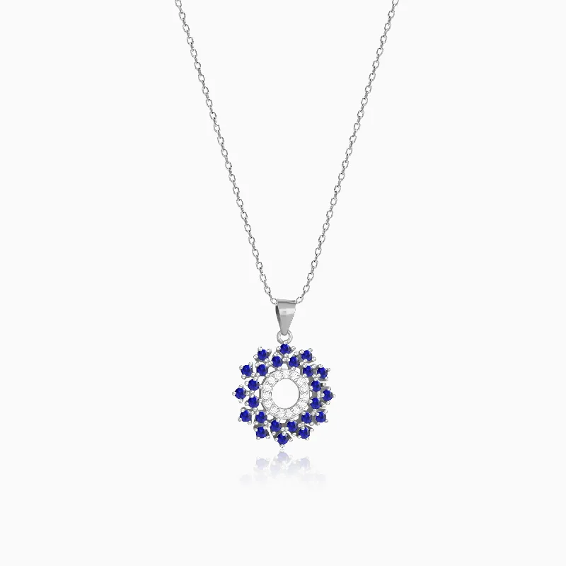 Glossy stone necklace-Radiant Blue Flower Pendant With Link Chain