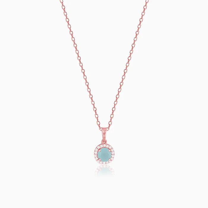 Perforated necklace-Rose Gold Blue Halo Pendant With Link Chain