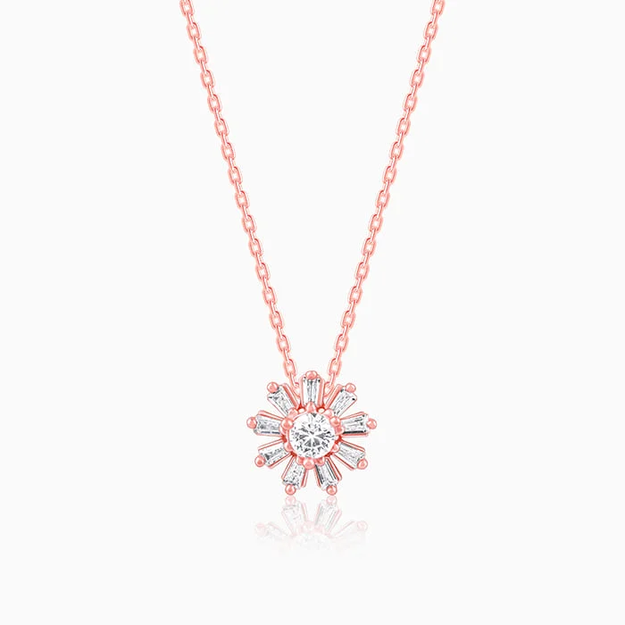 Shimmering quartz necklace-Rose Gold Baguette Flower Pendant with Link Chain