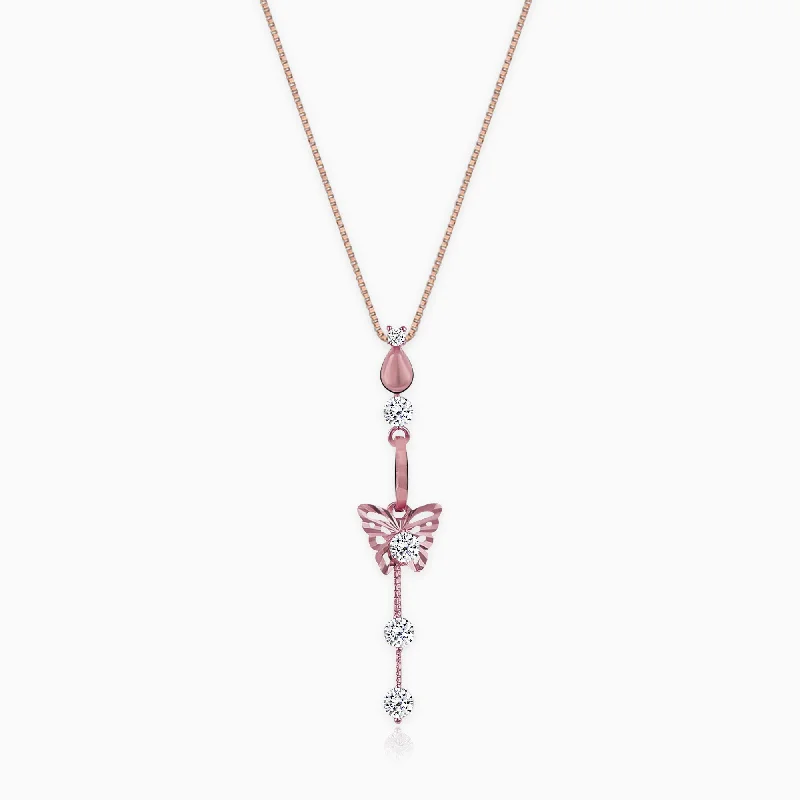 Malleable gem necklace-Rose Gold Charming Butterfly Pendant with Link Chain