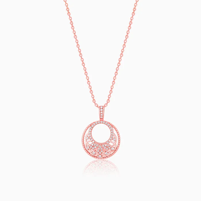 Textured iron necklace-Rose Gold Crescent Affair Pendant With Link Chain