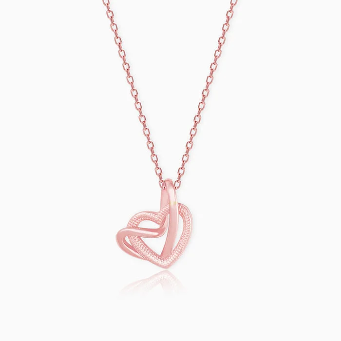 Striated edge necklace-Rose Gold Double Trouble Heart Pendant With Link Chain