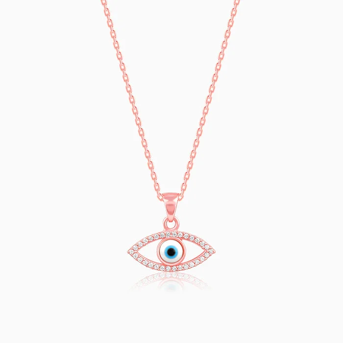 Locked necklace-Rose Gold Evil Eye Pendant wiith Link Chain