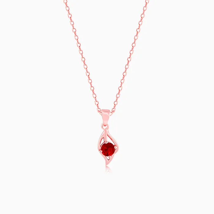 Malleable gem necklace-Rose Gold Falling Dew in Red Pendant With Link Chain