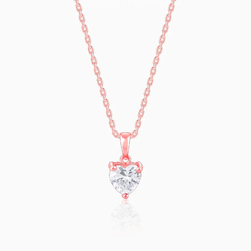 Bold granite necklace-Rose Gold Solitaire Heart Pendant With Link Chain