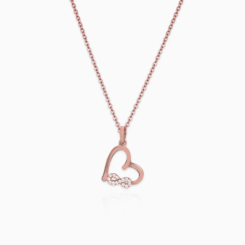 Braided fiber necklace-Rose Gold Infinity Heart Pendant with Link Chain