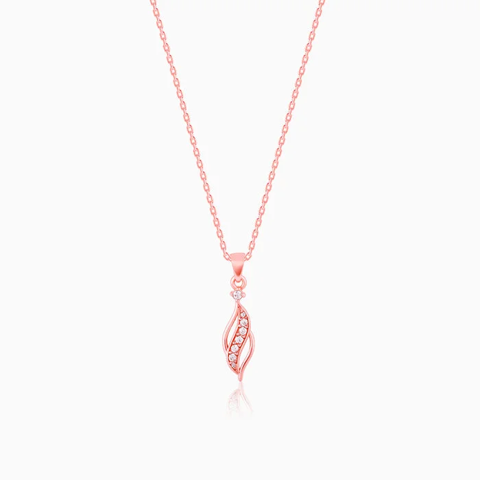 Framed design necklace-Rose Gold Leaflet Pendant With Link Chain