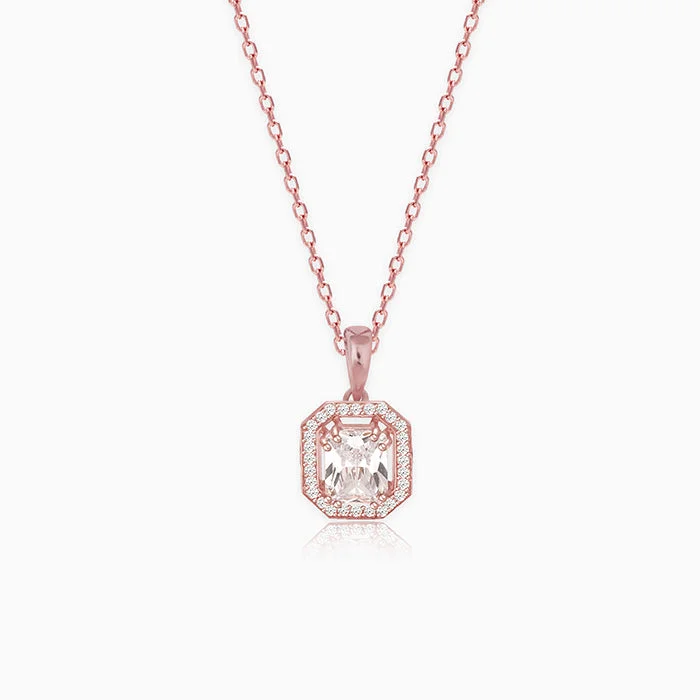 Light morganite necklace-Rose Gold Mystique Romance Pendant With Link Chain