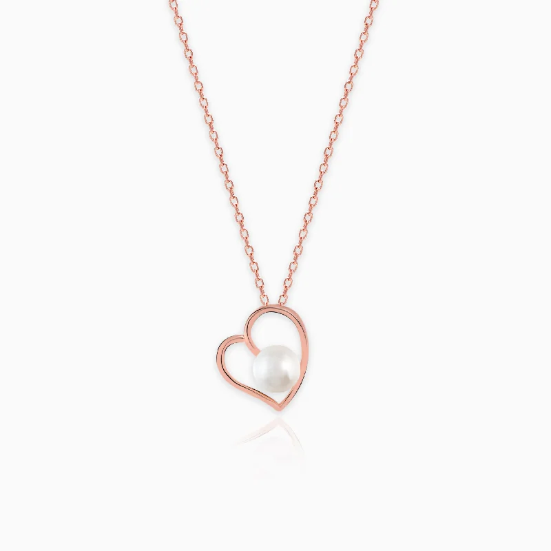 Vintage topaz necklace-Rose Gold Pearl Heart Pendant with Link Chain