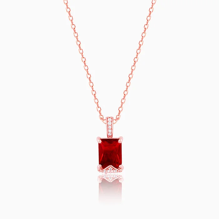 Diffracted crystal necklace-Rose Gold Red Baguette Pendant with Link  Chain