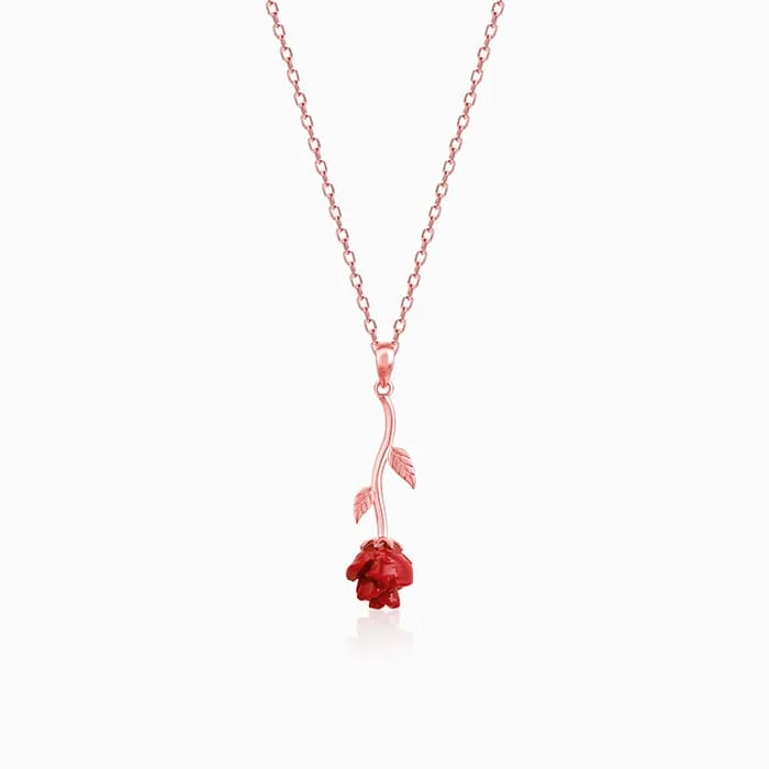 Chilly topaz necklace-Rose Gold Red Rose Pendant with Link Chain