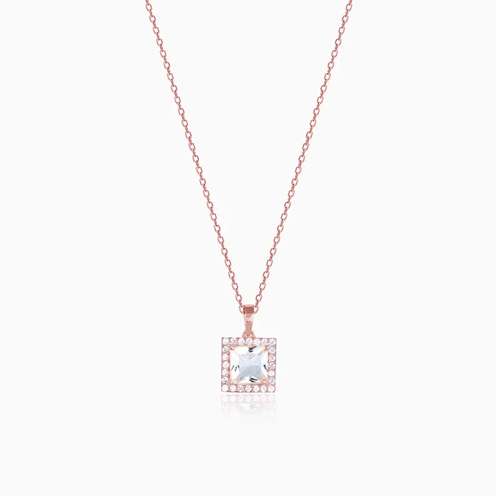 Contoured necklace-Rose Gold Snow White Pendant With Link Chain