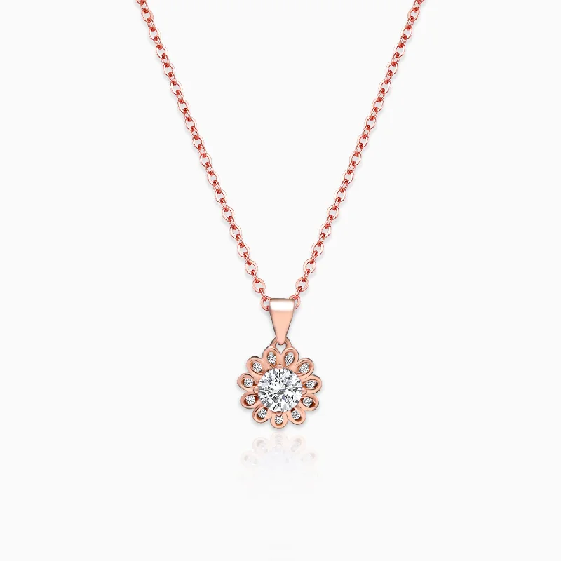 Elevated tier necklace-Rose Gold Sun Flower Pendant with Link Chain