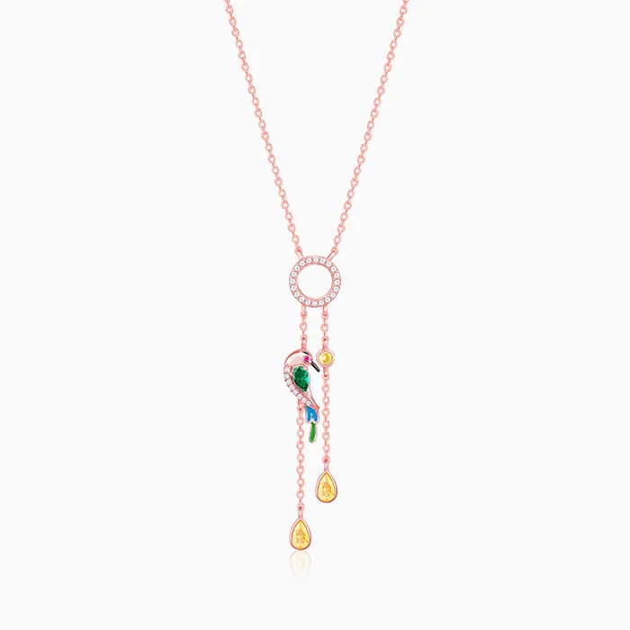 Bright diamond necklace-Rose Gold Swinging Bird Pendant with Link Chain