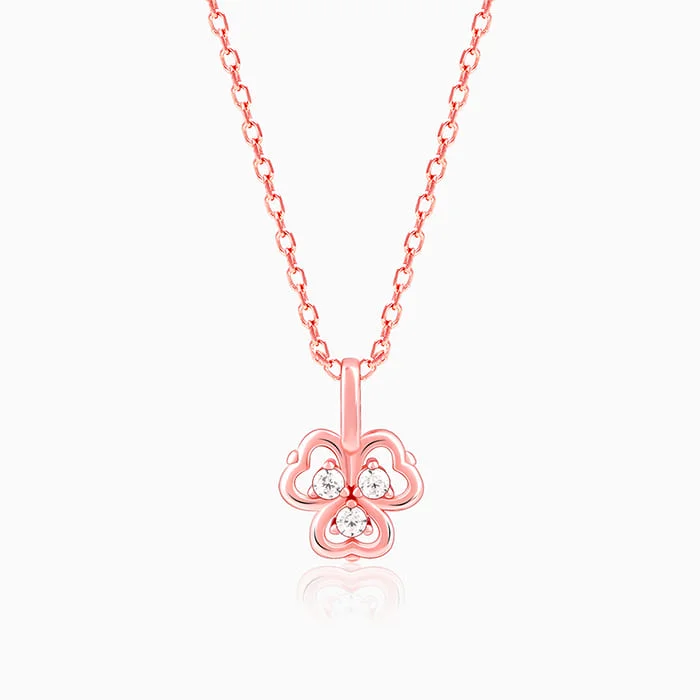 Rising bar necklace-Rose Gold Three Leaf Clover Pendant With Link Chain