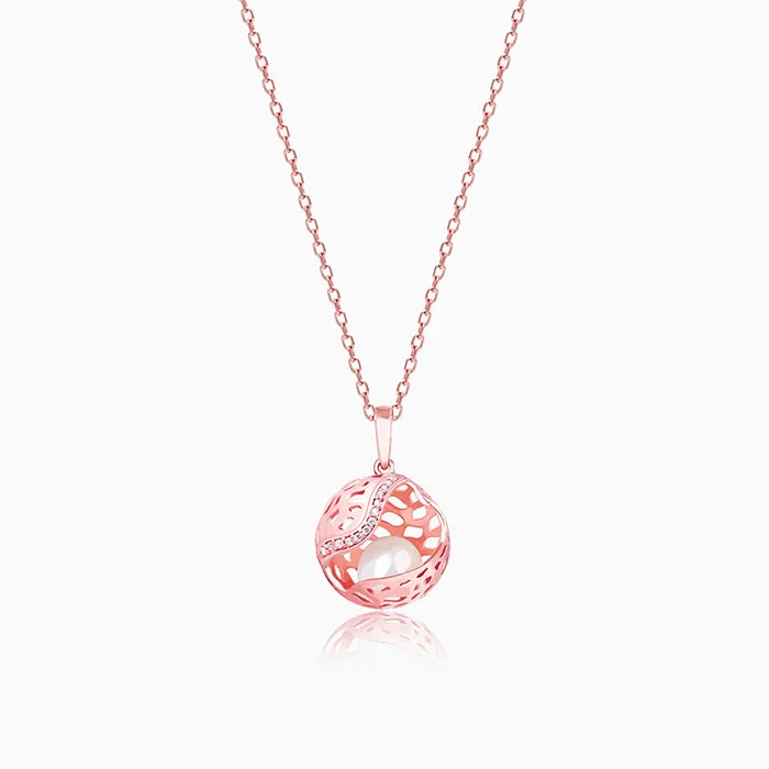 Framed design necklace-Rose Gold Warm Embrace Pendant With Link Chain