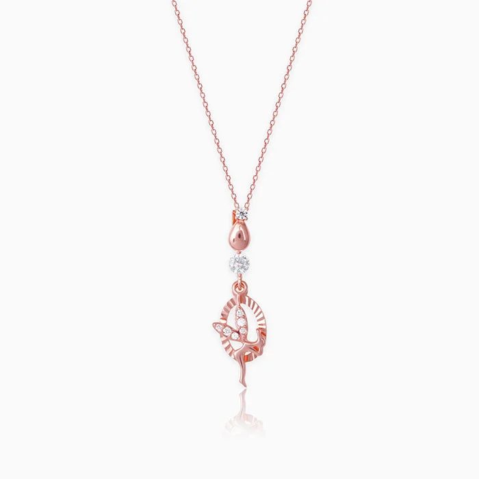 Vintage citrine necklace-Rose Gold Zircon Fairy Pendant with Link Chain