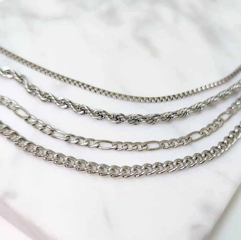 Ethnic grooved necklace-Silver Chain Bars