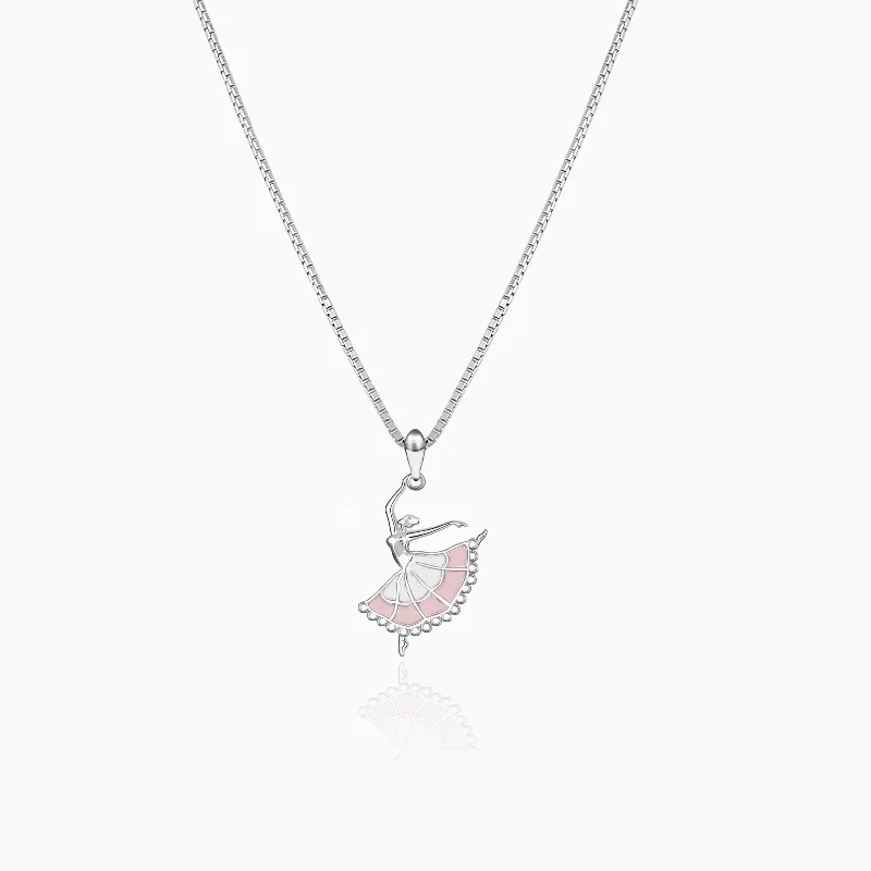 Flower-bud necklace-Silver Dancing Ballerina Pendant with Box Chain