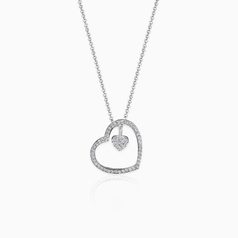 Satin granite necklace-Silver Dazzling Zircon Heart Pendant With Link Chain