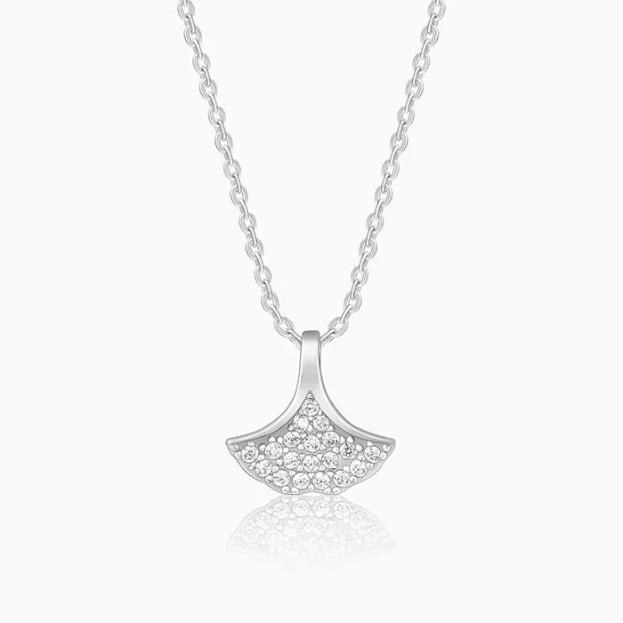 Glimmering gem necklace-Silver Ginko Leaf Pendant With Link Chain