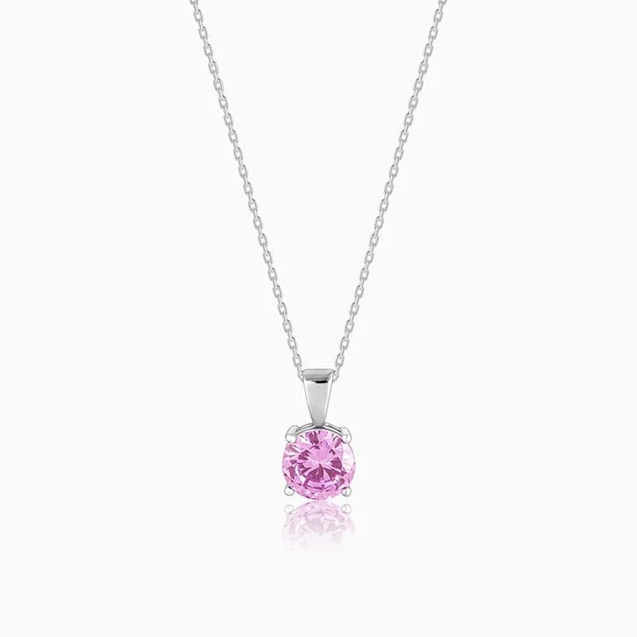 Flat-set stone necklace-Silver Gracious Pink Pendant with Link Chain